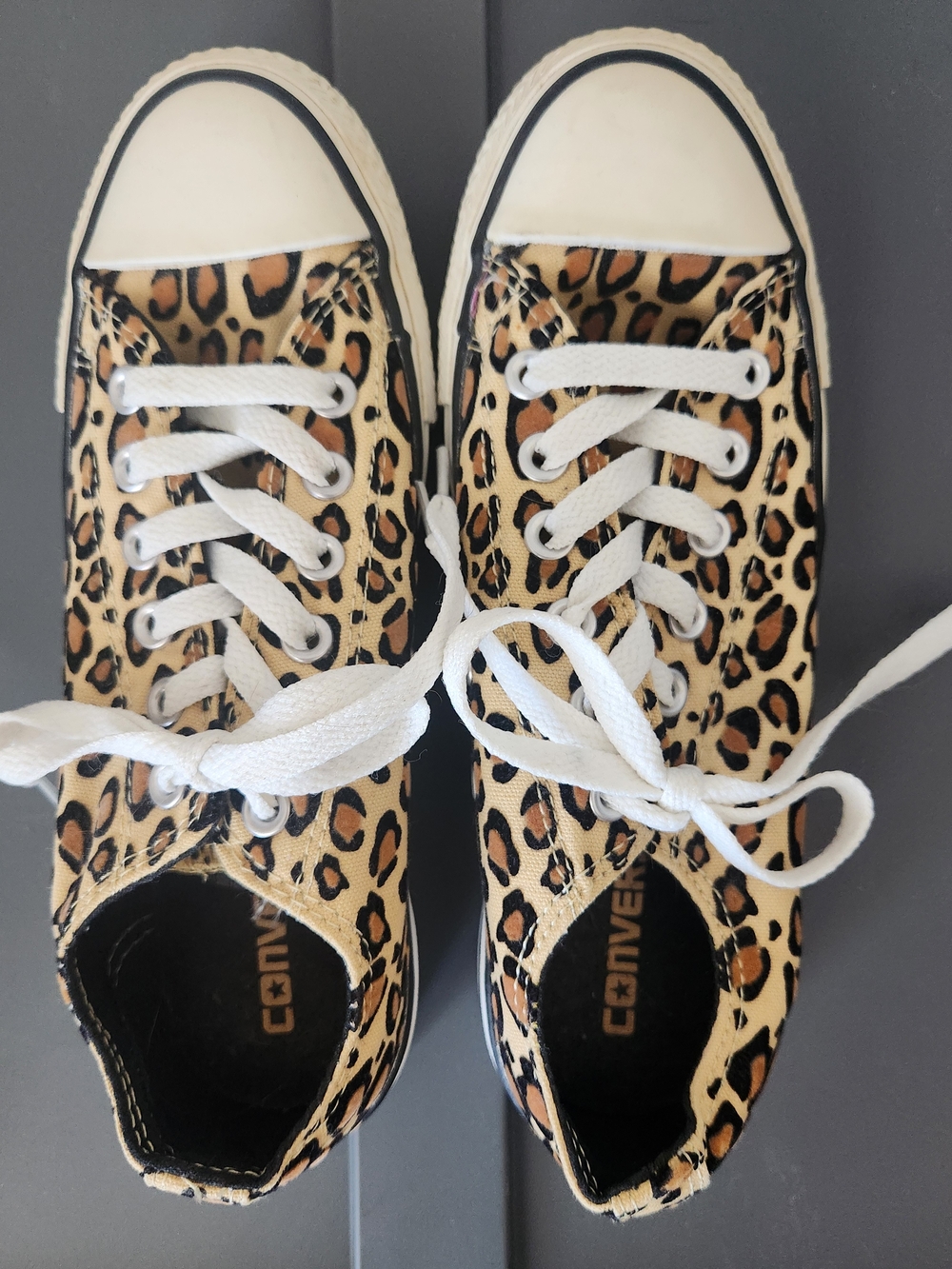 Converse Leopard Print Low-Top Sneakers in Tan, Black & White